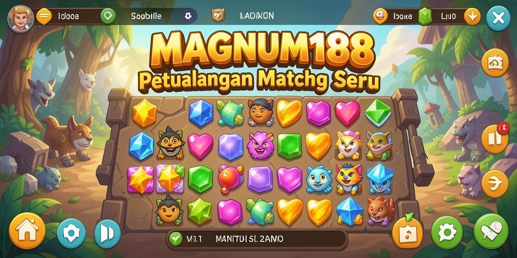 Tangkapan layar gameplay MAGNUM188 dengan berbagai objek colorful.