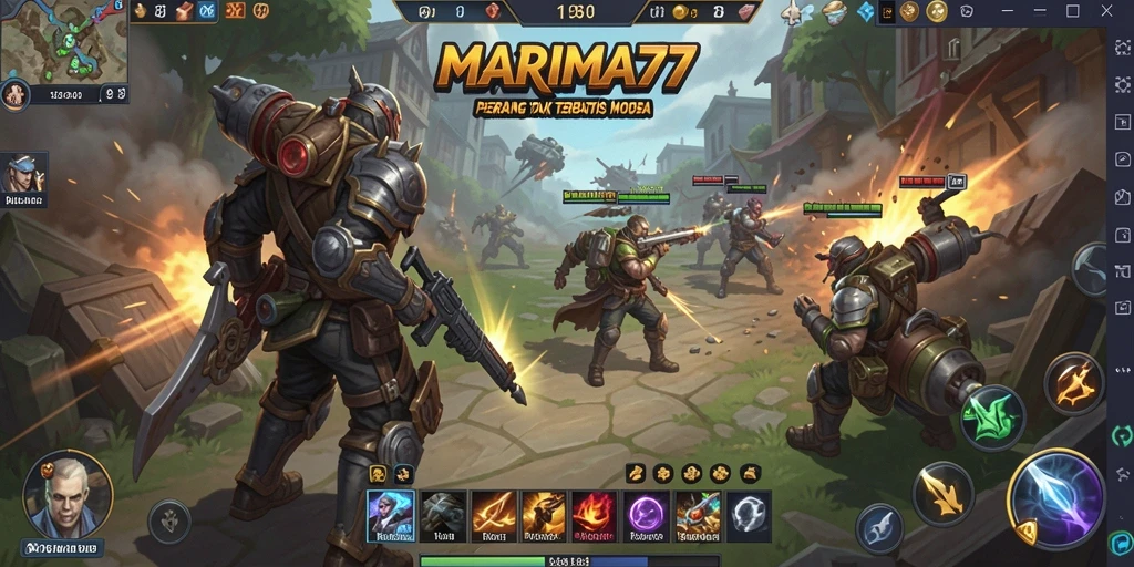 Tangkapan layar gameplay MARIMA77 yang menampilkan aksi seru di arena pertempuran MOBA.