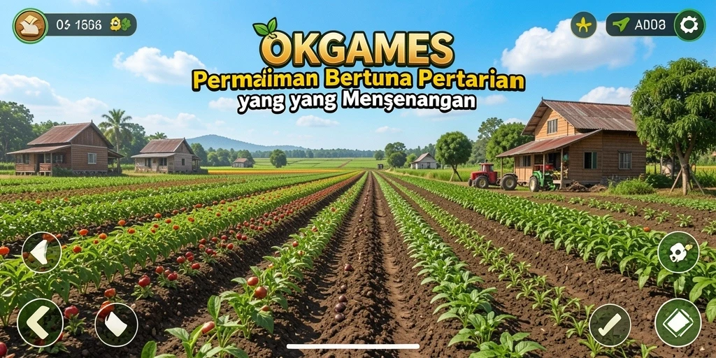 Tampilan screenshot menunjukkan pemain yang sedang memanen hasil pertanian.