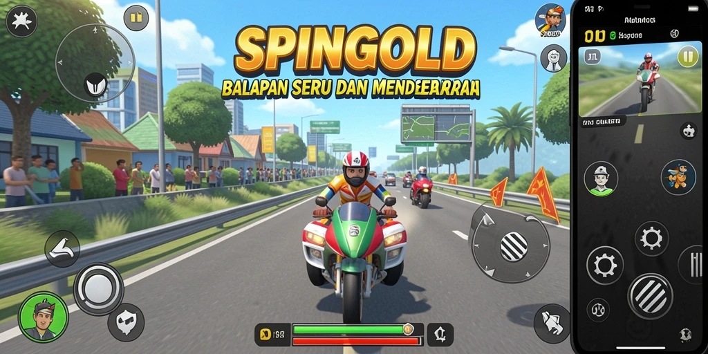Gameplay SPINGOLD yang mendebarkan dan penuh aksi balapan.