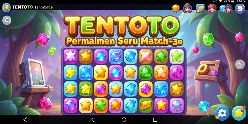 Gameplay TENTOTO dengan kombinasi objek warna-warni yang menyenangkan.
