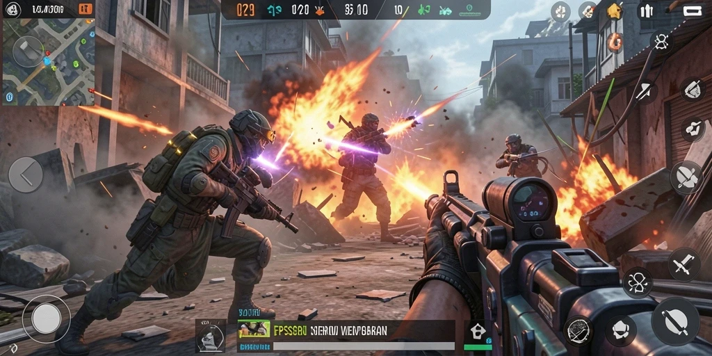 Gameplay seru V21 dengan pertempuran FPS yang intens.