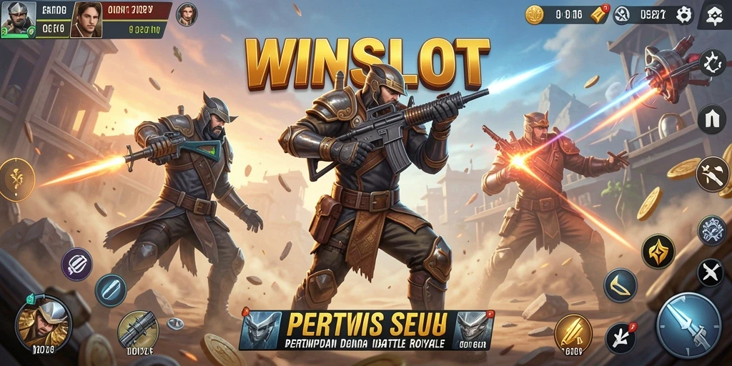 Screenshot menggambarkan aksi seru dalam WINSLOT saat pertempuran Battle Royale.